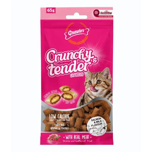 Crunchy tender - חטיף כריות מופחת קלוריות לחתול בטעם סלמון וחלב